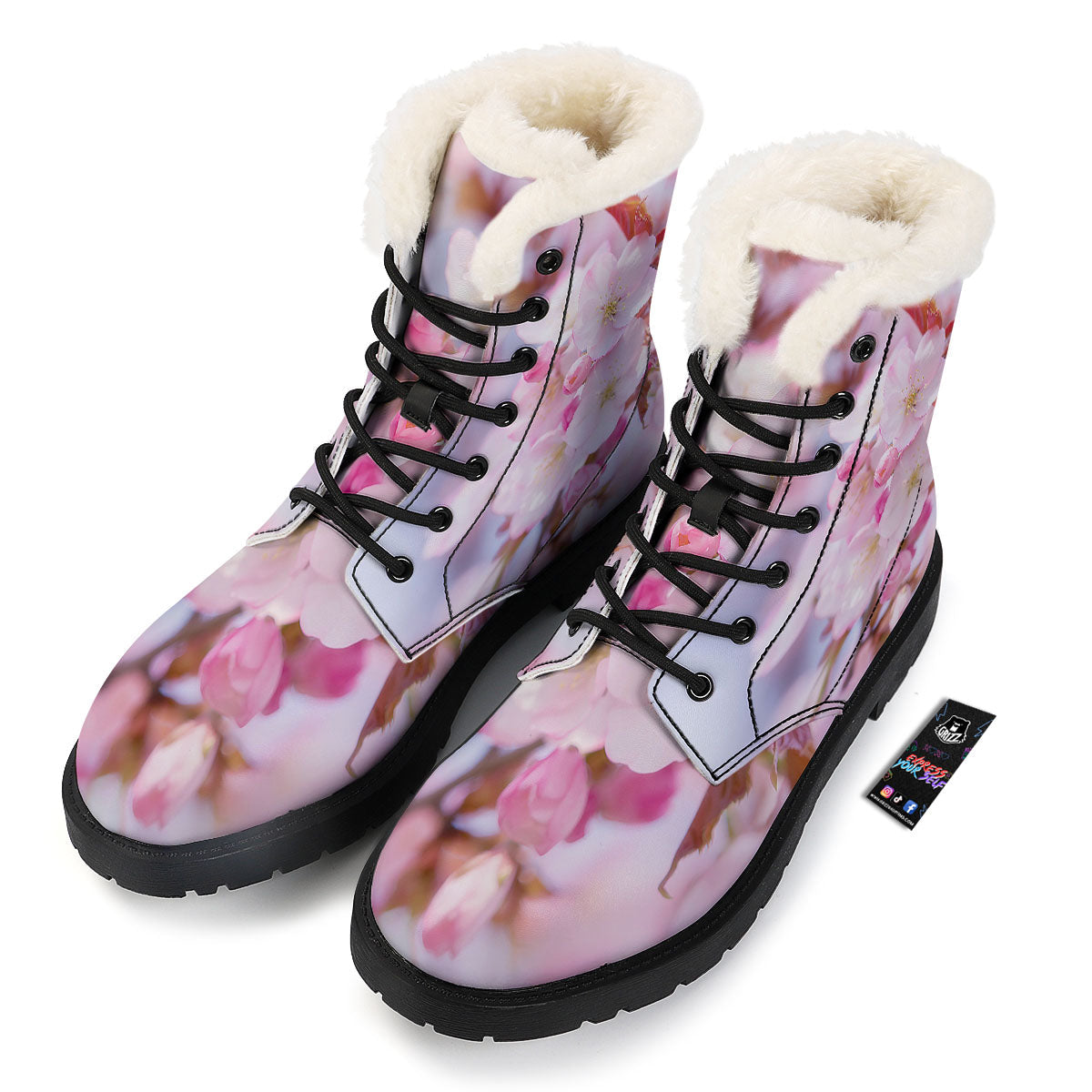 Cherry Blossom Sakura Flower Print Winter Boots-grizzshop