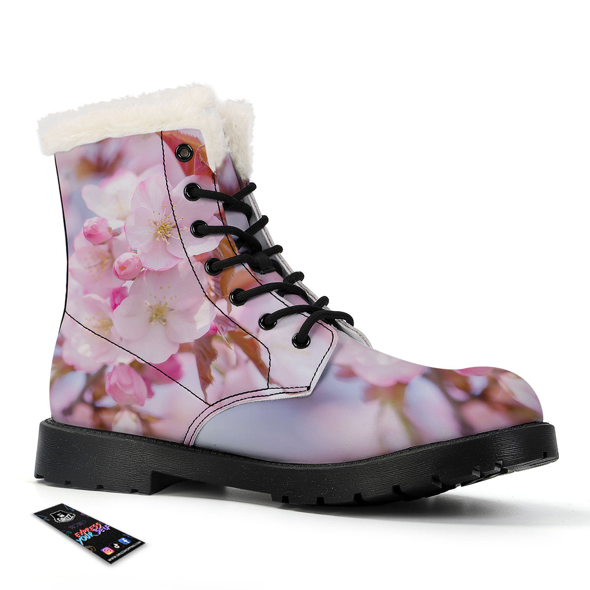 Cherry Blossom Sakura Flower Print Winter Boots-grizzshop