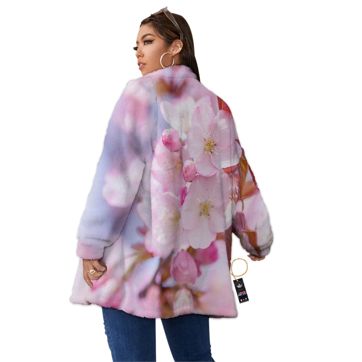 Cherry Blossom Sakura Flower Print Women's Sherpa Jacket-grizzshop