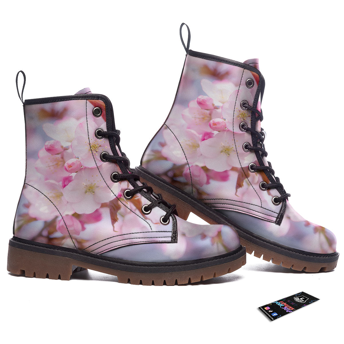 Cherry Blossom Sakura Flower Print Work Boots-grizzshop