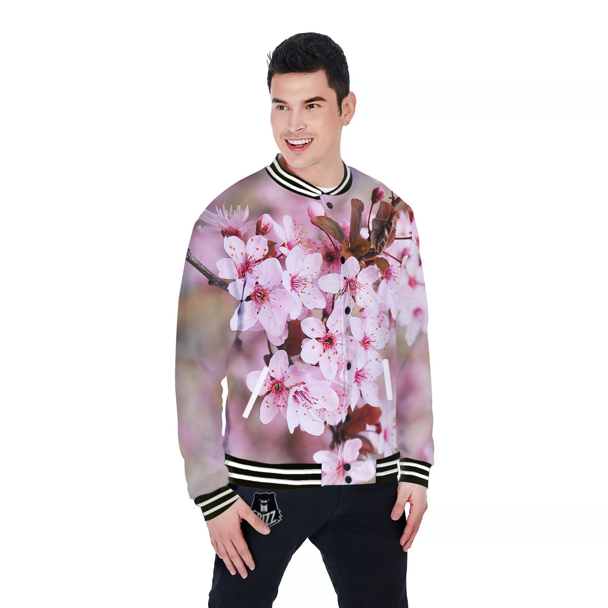 Cherry Blossom Sakura Print Baseball Jacket-grizzshop