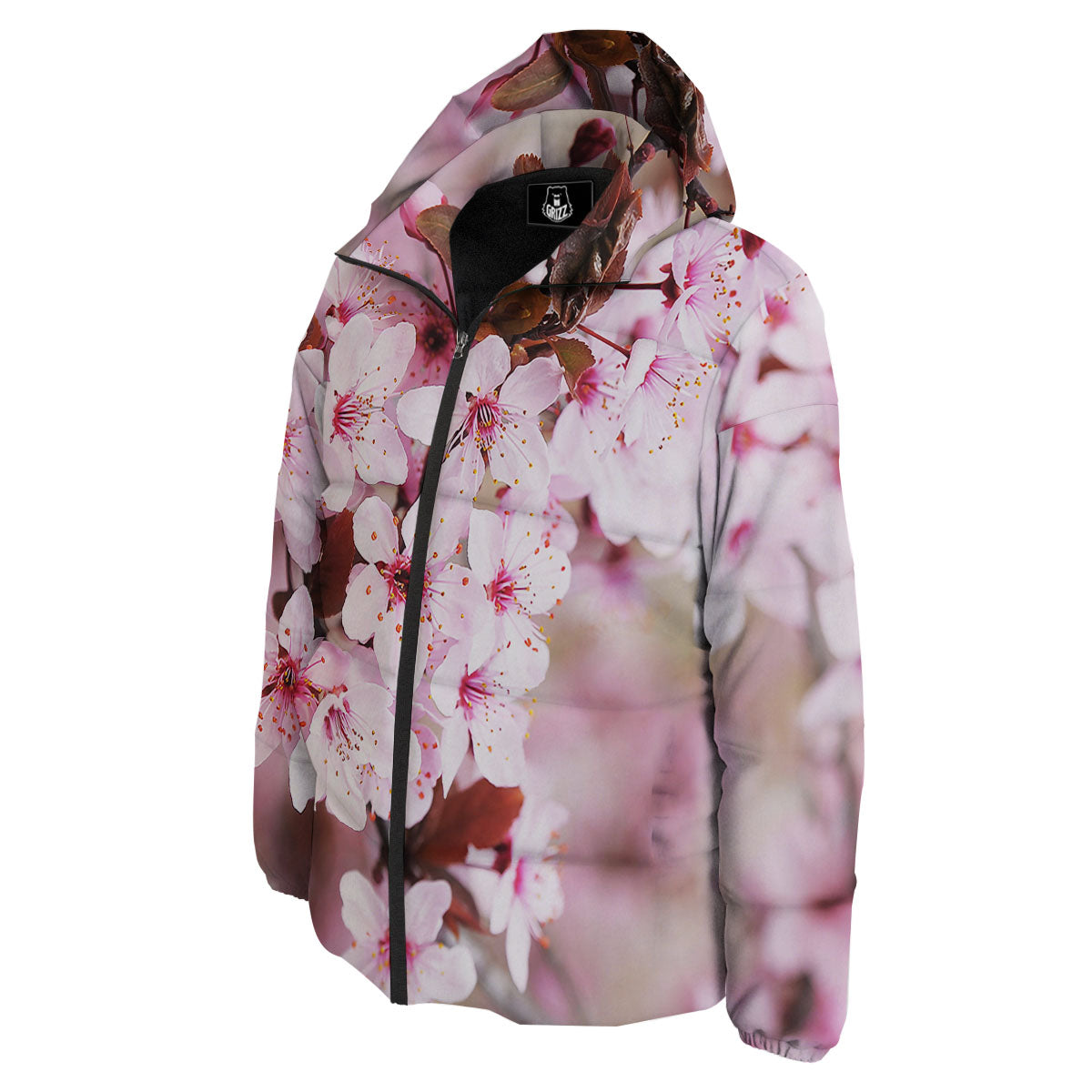 Cherry Blossom Sakura Print Down Jacket-grizzshop