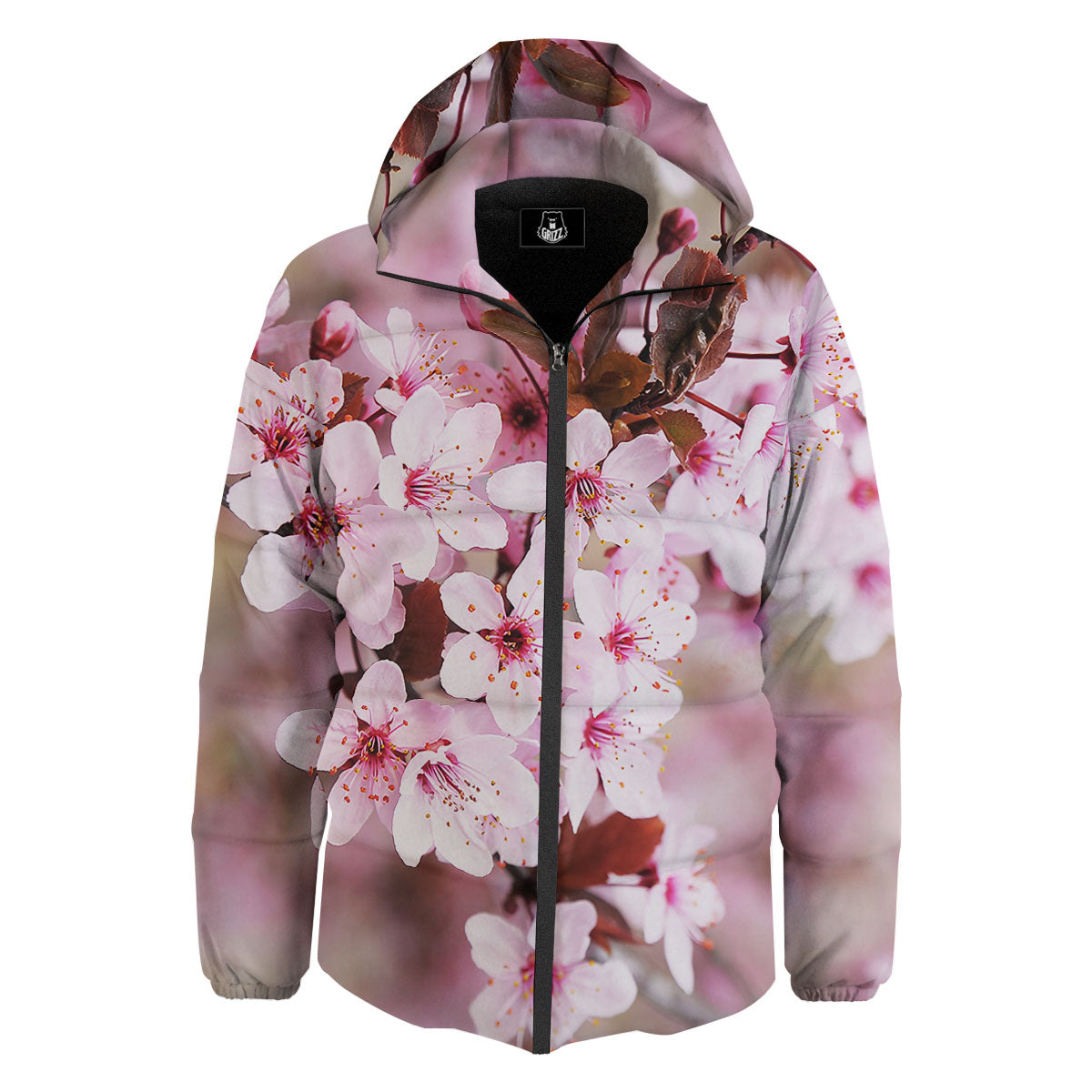 Cherry Blossom Sakura Print Down Jacket-grizzshop