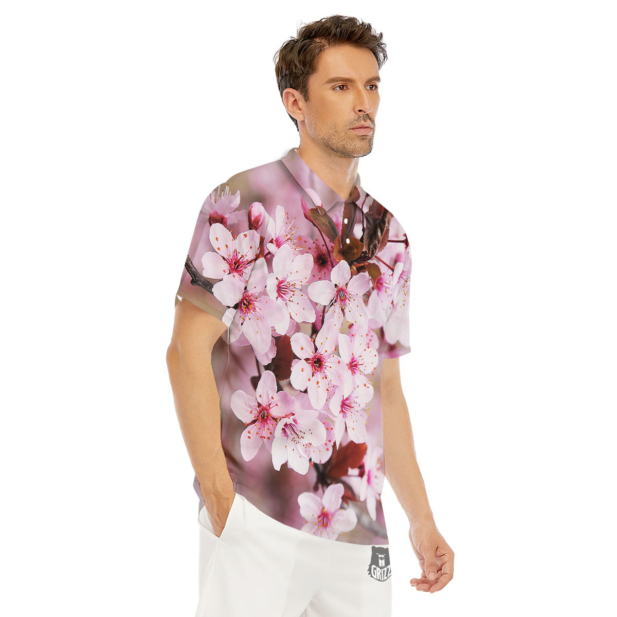 Cherry Blossom Sakura Print Men's Golf Shirts-grizzshop