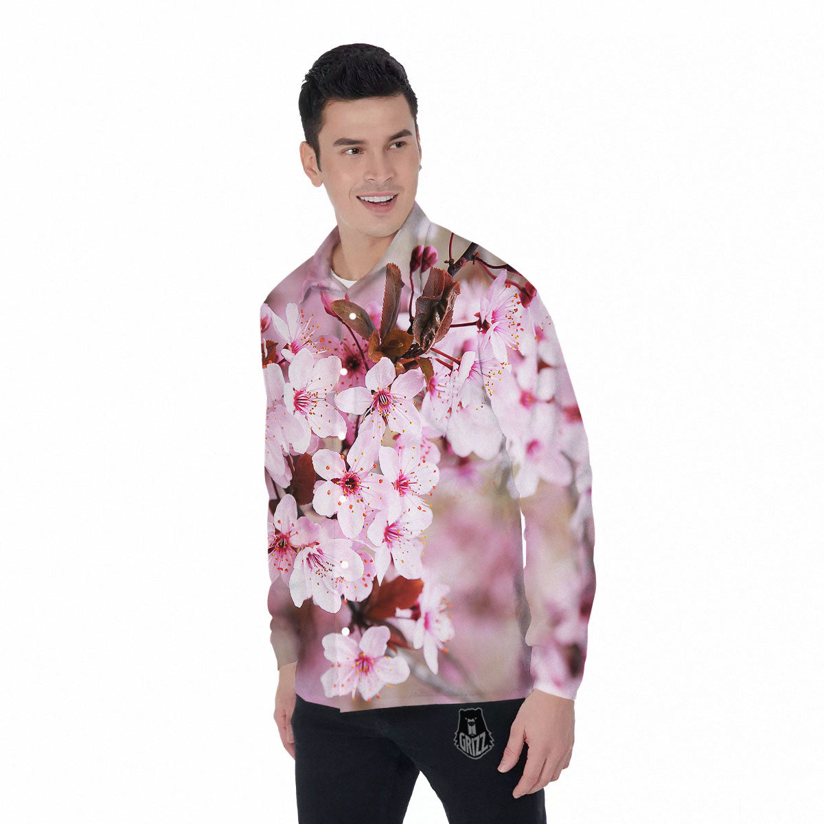 Cherry Blossom Sakura Print Men's Long Sleeve Shirts-grizzshop
