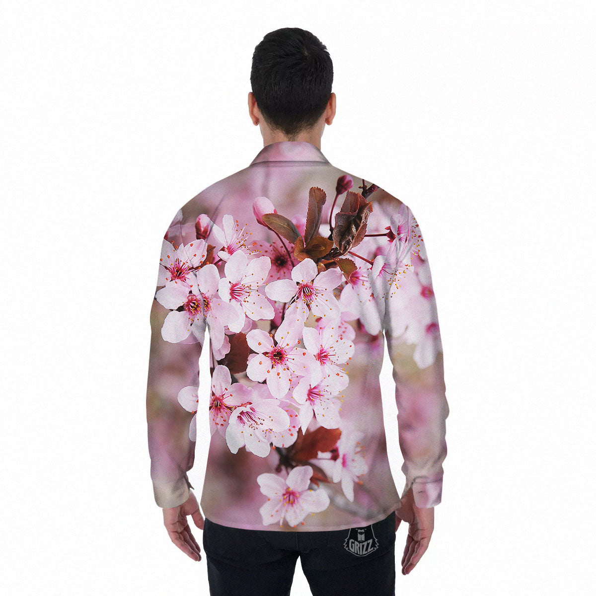 Cherry Blossom Sakura Print Men's Long Sleeve Shirts-grizzshop