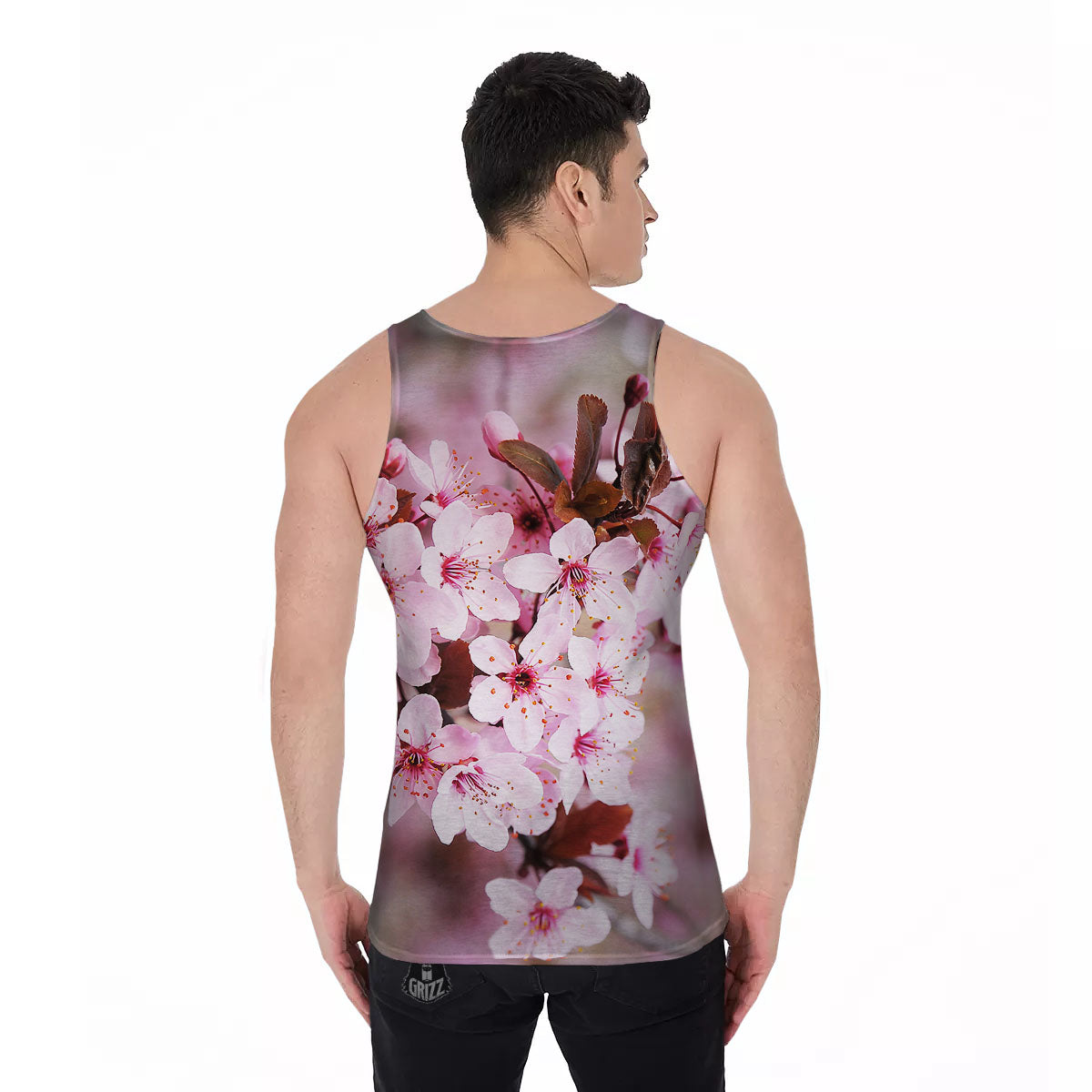 Cherry Blossom Sakura Print Men's Tank Top-grizzshop