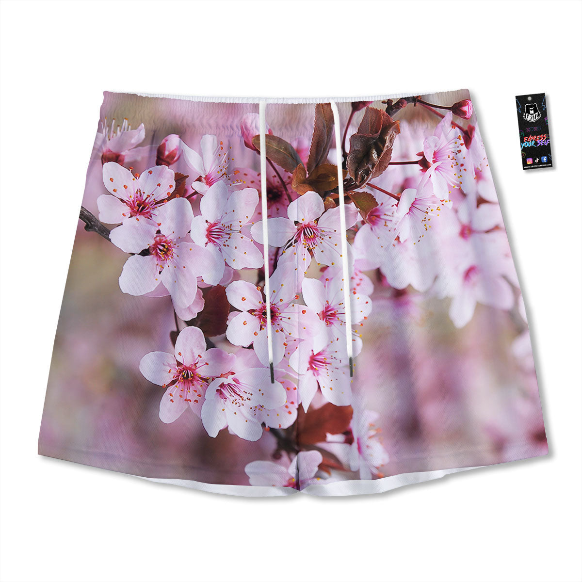 Cherry Blossom Sakura Print Mesh Shorts