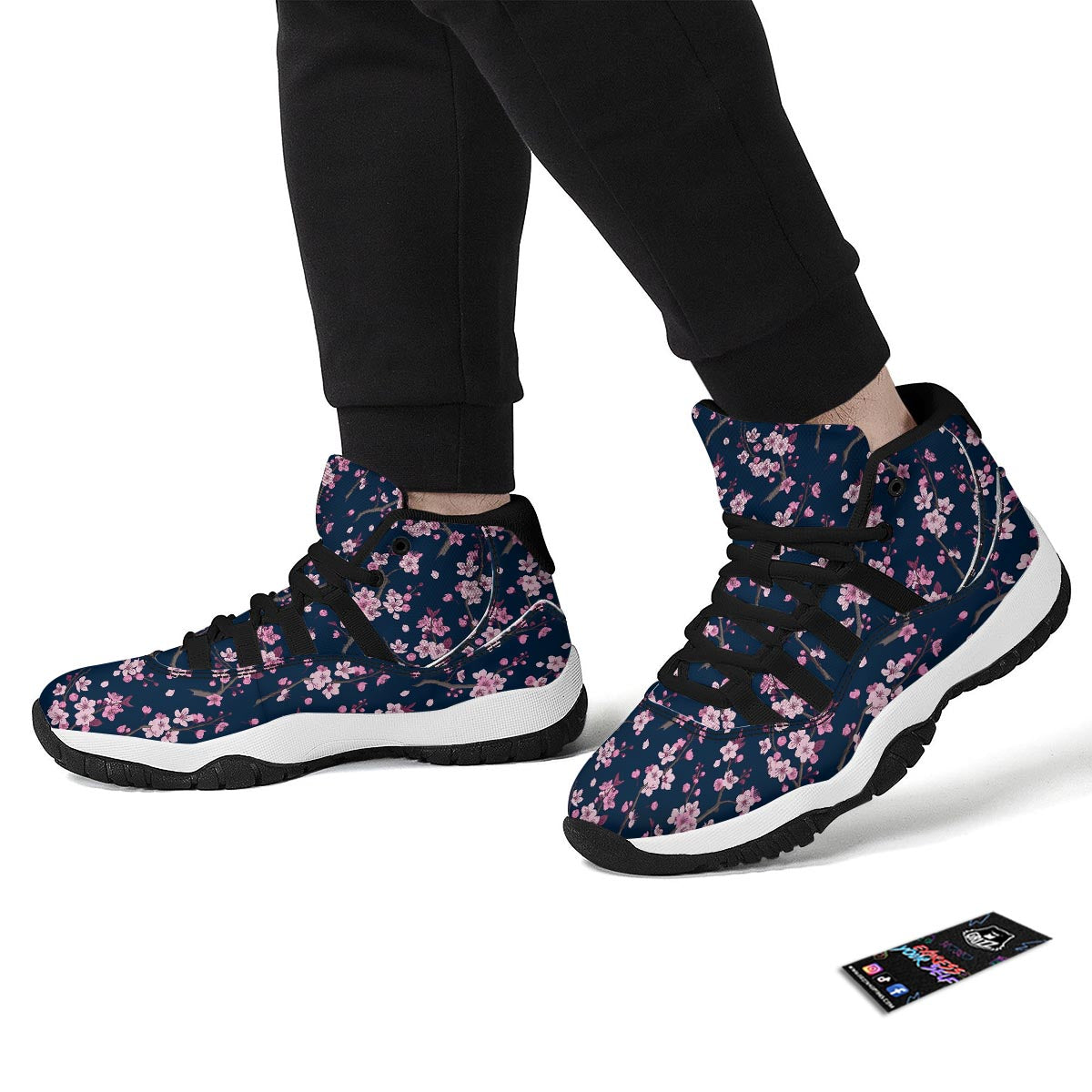 Cherry Blossom Sakura Print Pattern Black Bball Shoes-grizzshop