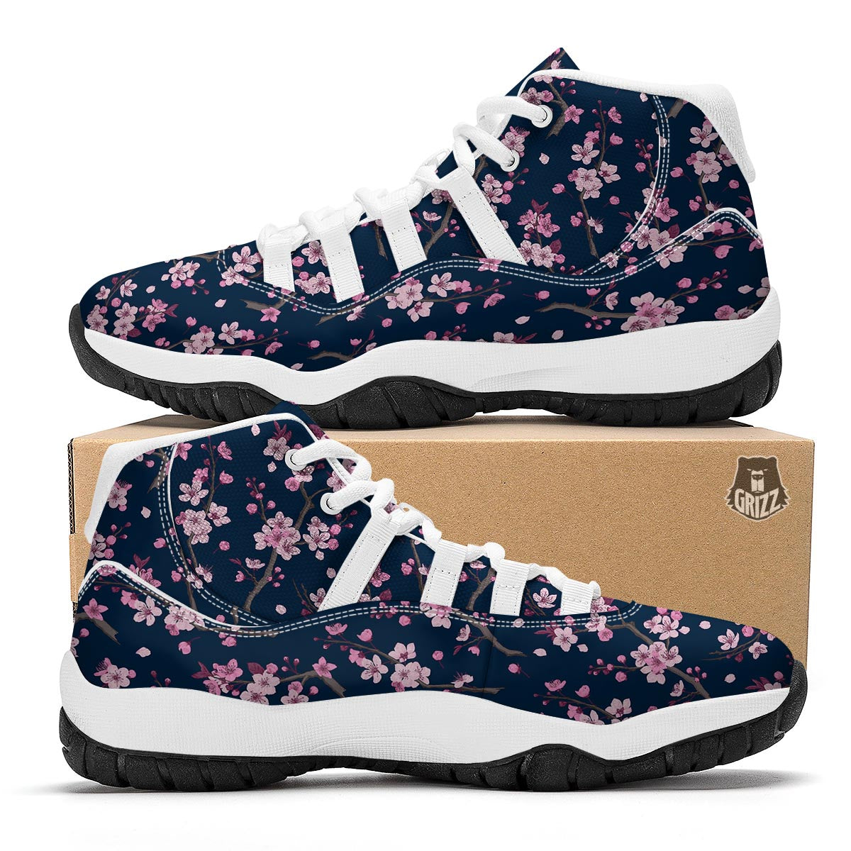 Cherry Blossom Sakura Print Pattern White Bball Shoes-grizzshop