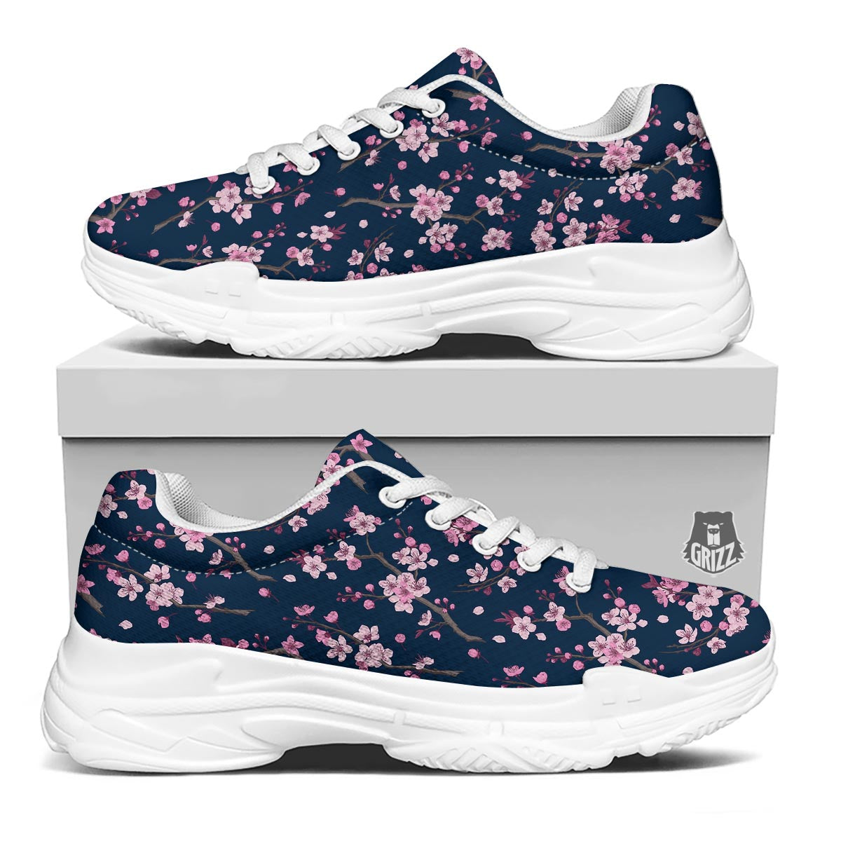 Cherry Blossom Sakura Print Pattern White Chunky Shoes-grizzshop