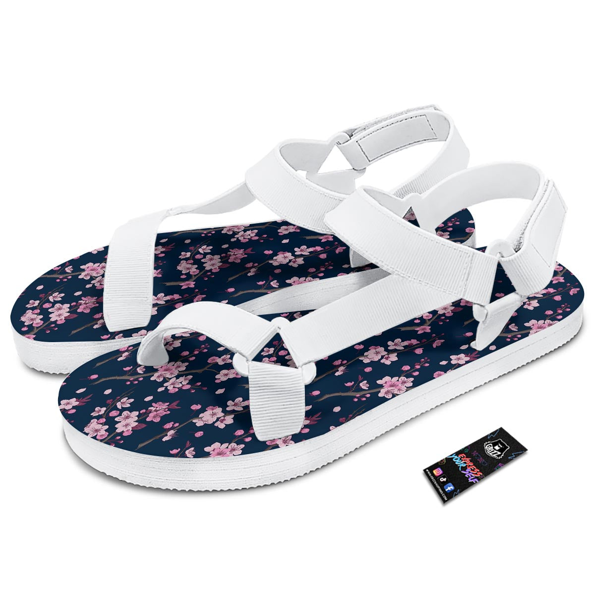 Cherry Blossom Sakura Print Pattern White Open Toe Sandals-grizzshop