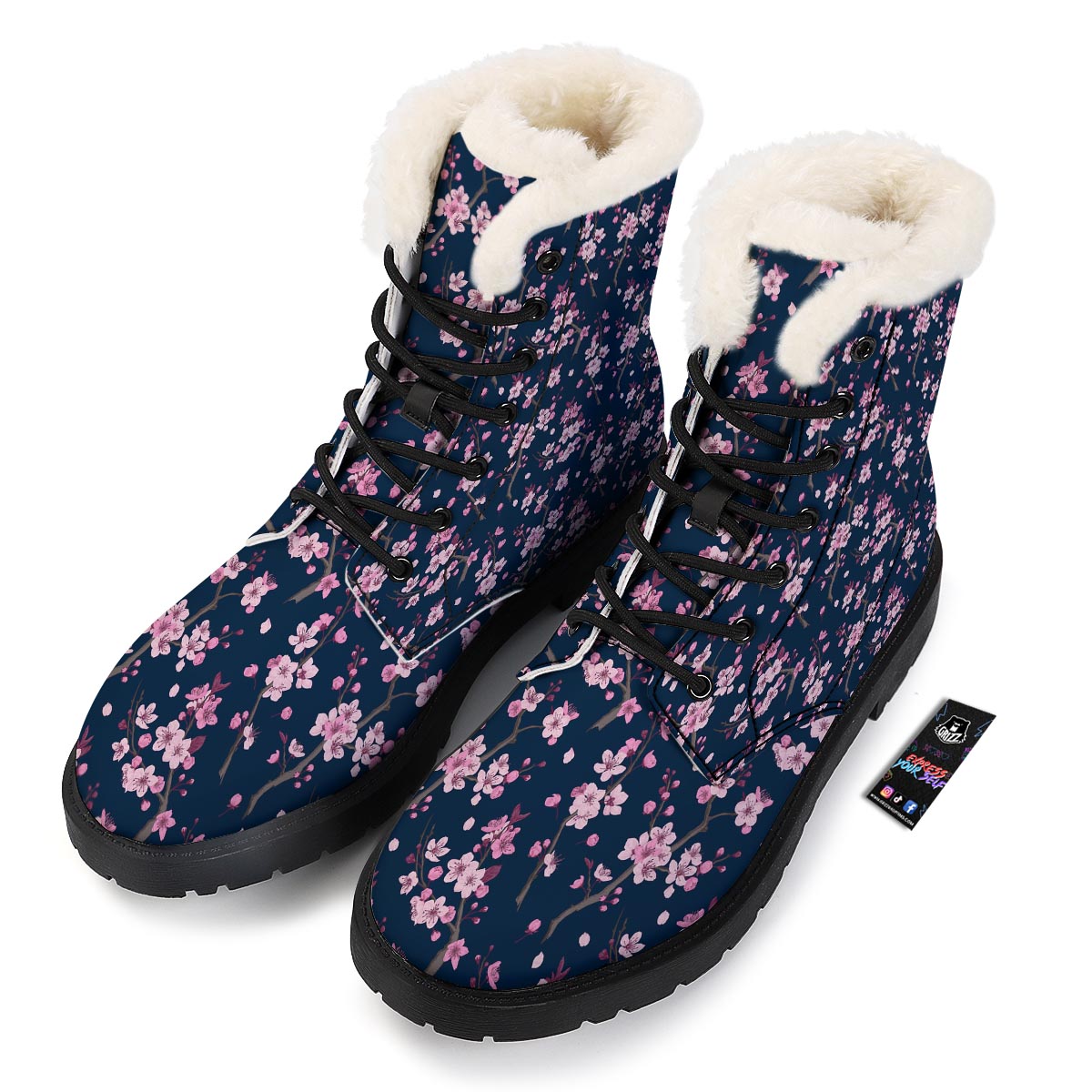 Cherry Blossom Sakura Print Pattern Winter Boots-grizzshop