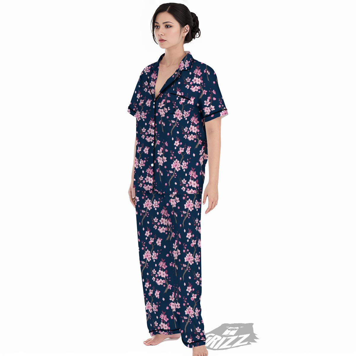 Cherry Blossom Sakura Print Pattern Women's Pajamas Set-grizzshop