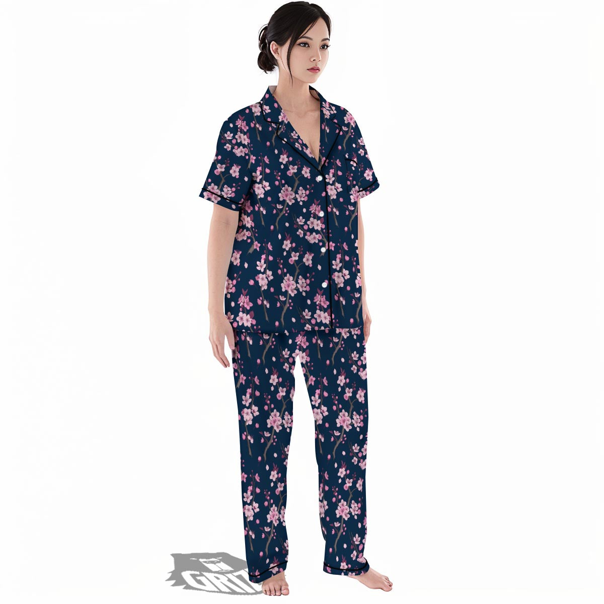 Cherry Blossom Sakura Print Pattern Women's Pajamas Set-grizzshop