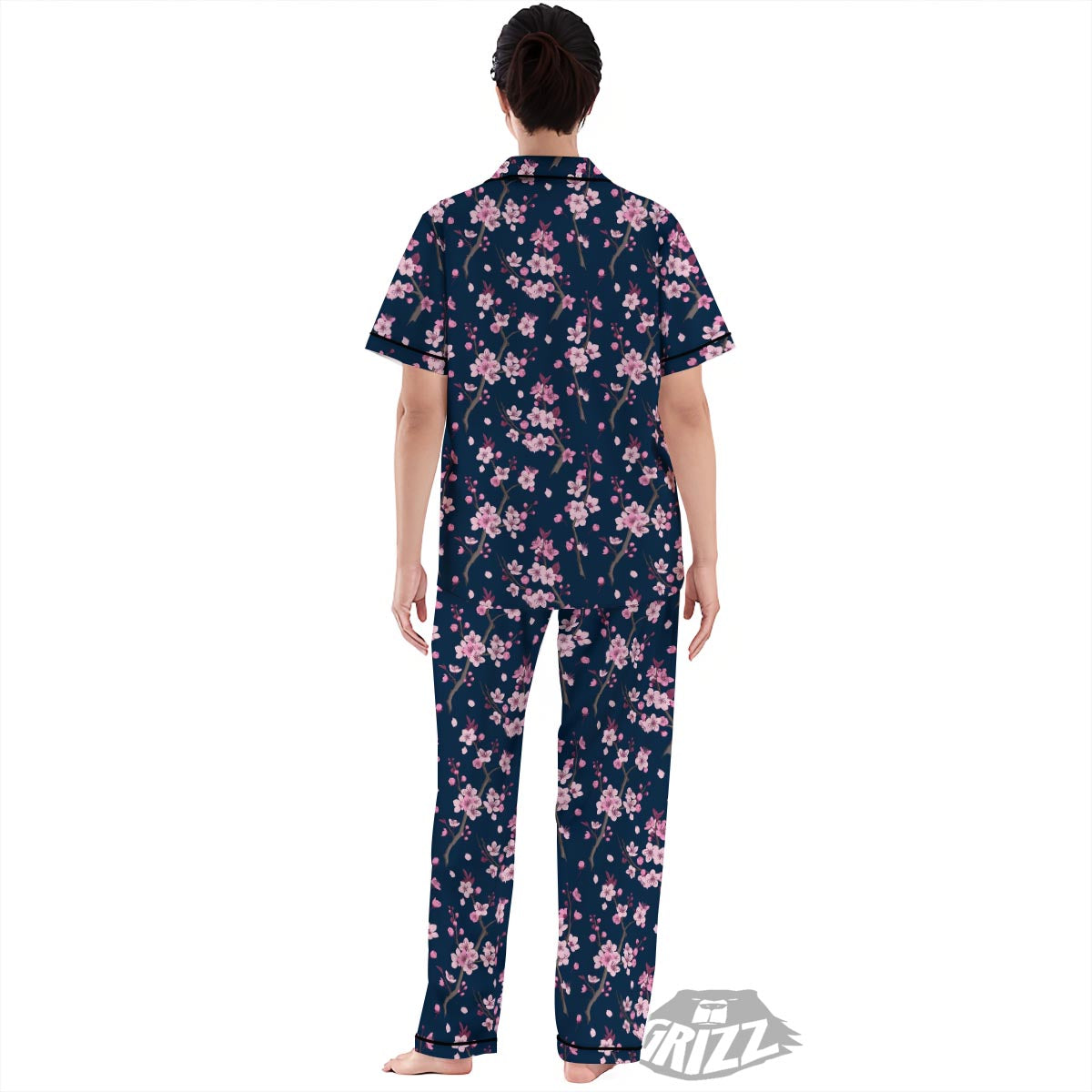 Cherry Blossom Sakura Print Pattern Women's Pajamas Set-grizzshop