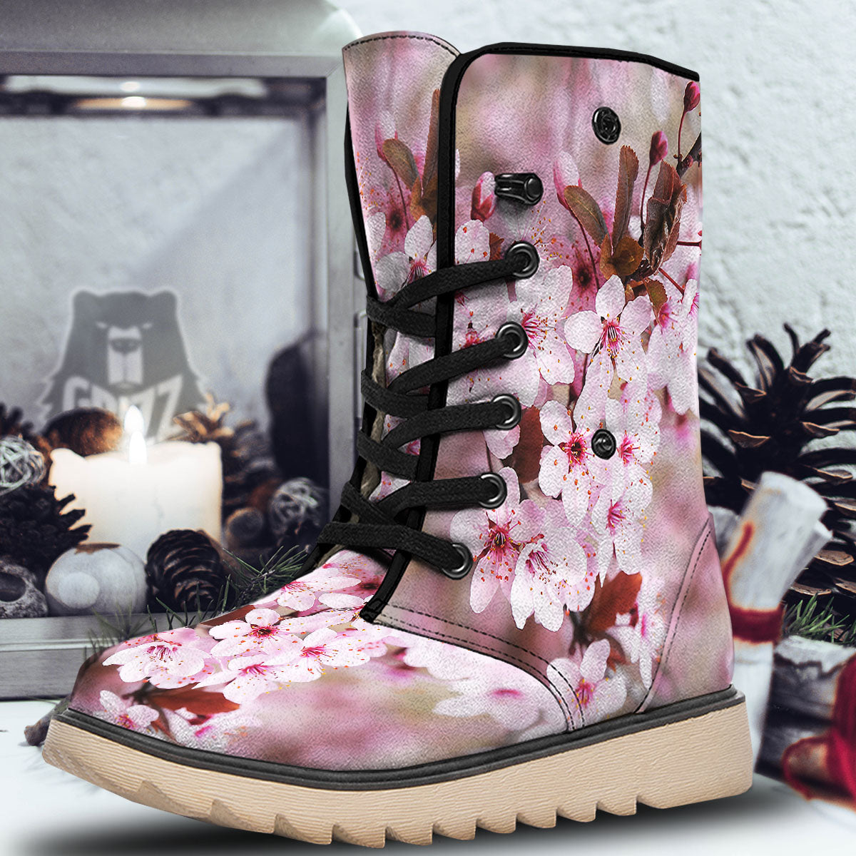 Cherry Blossom Sakura Print Snow Boots-grizzshop