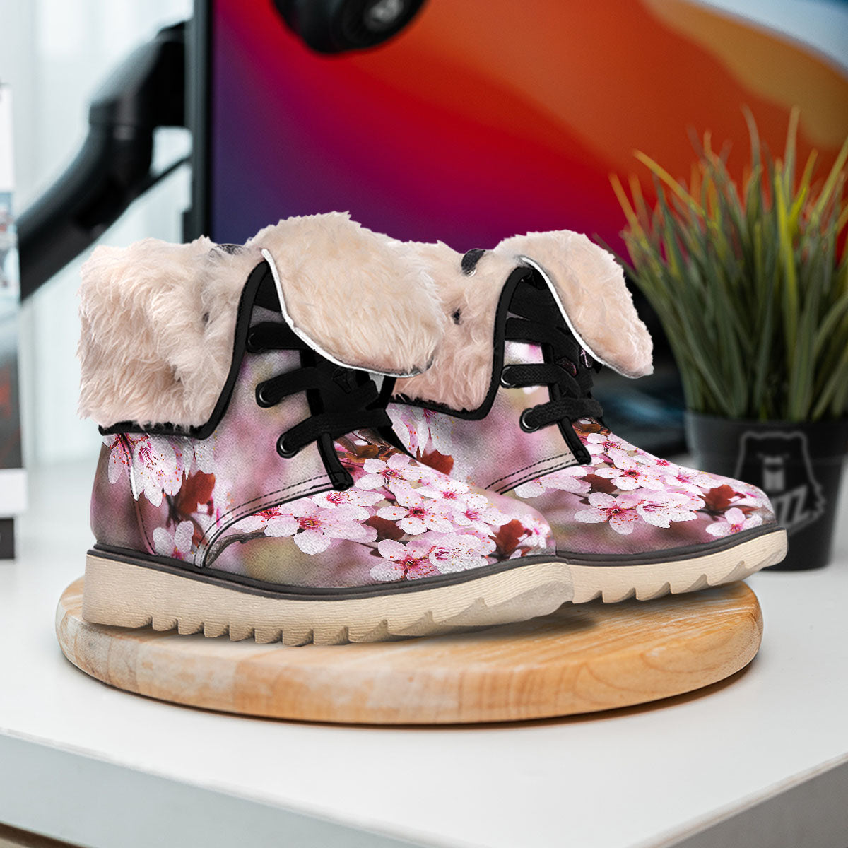 Cherry Blossom Sakura Print Snow Boots-grizzshop