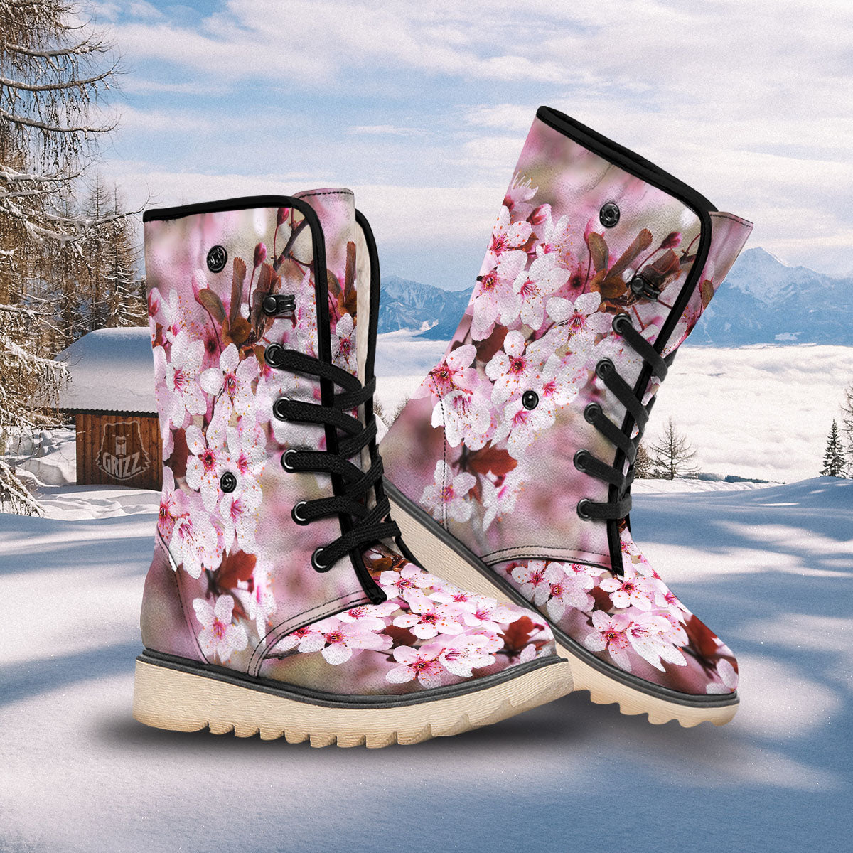 Cherry Blossom Sakura Print Snow Boots-grizzshop