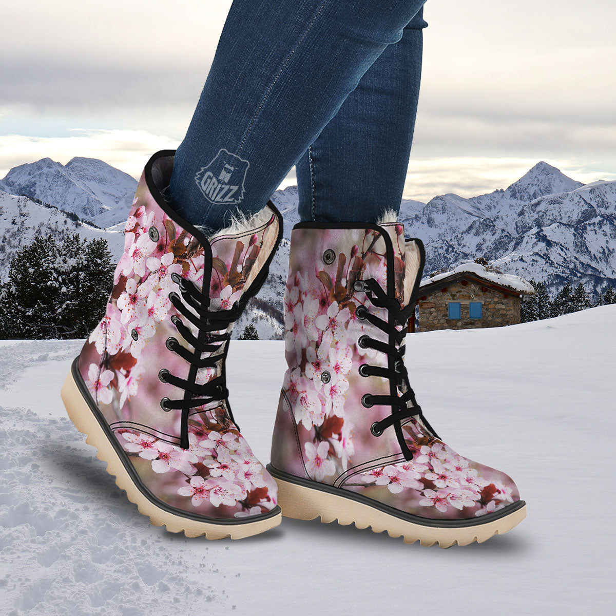 Cherry Blossom Sakura Print Snow Boots-grizzshop