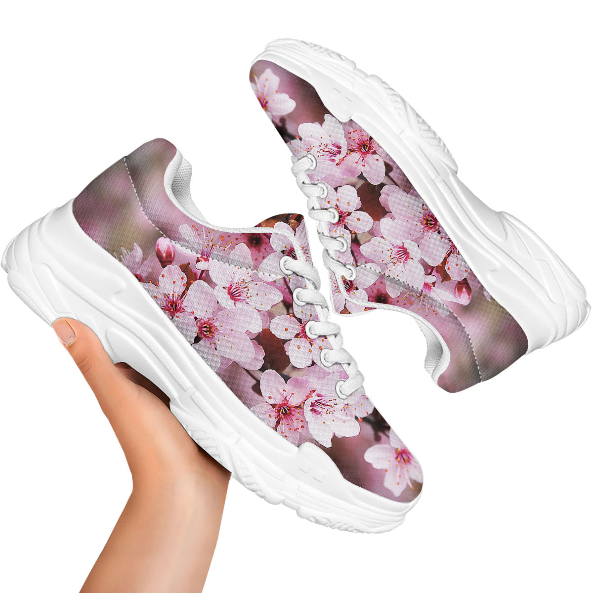 Cherry Blossom Sakura Print White Chunky Shoes-grizzshop