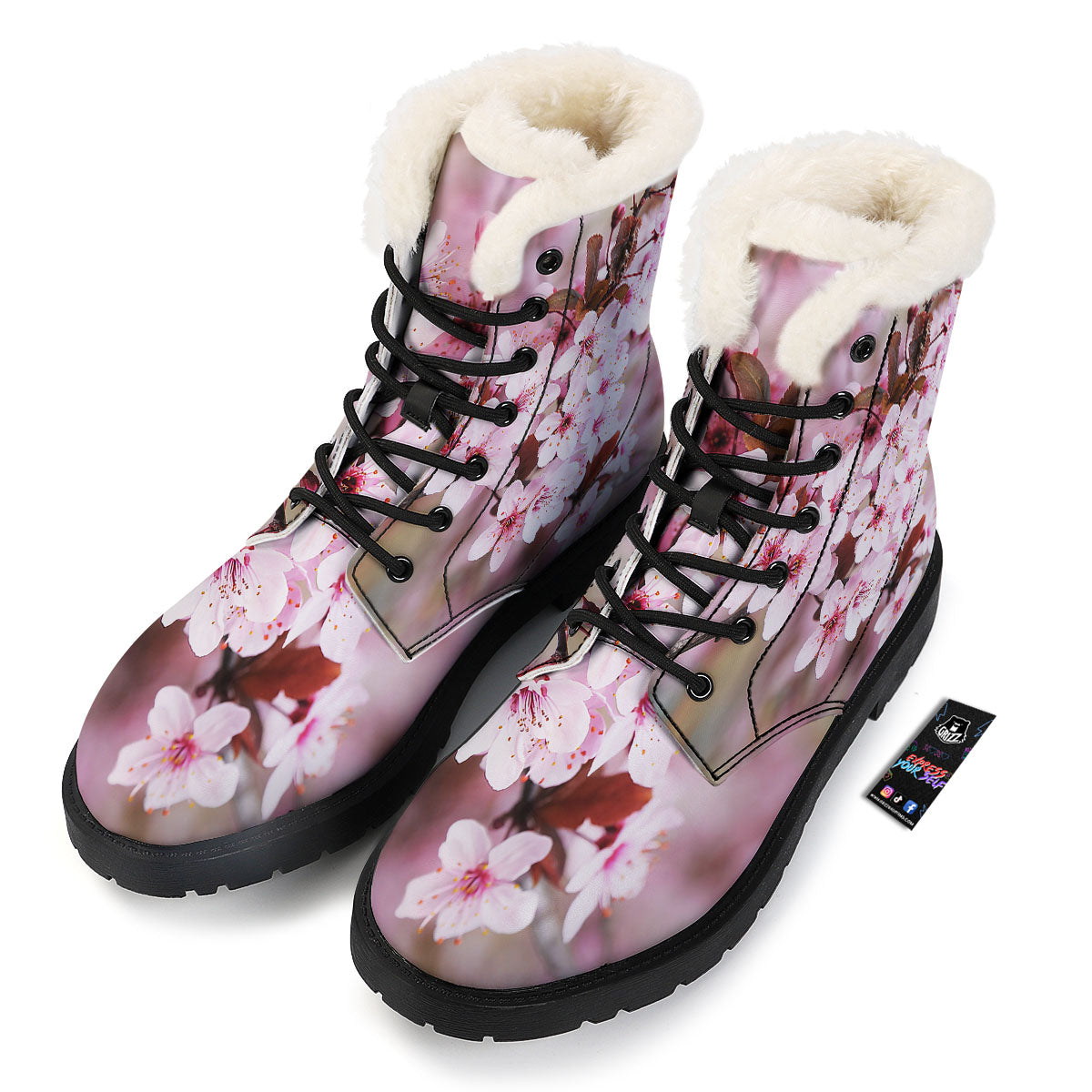 Cherry Blossom Sakura Print Winter Boots-grizzshop