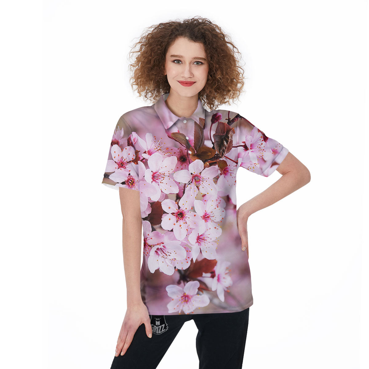 Cherry Blossom Sakura Print Women's Golf Shirts-grizzshop