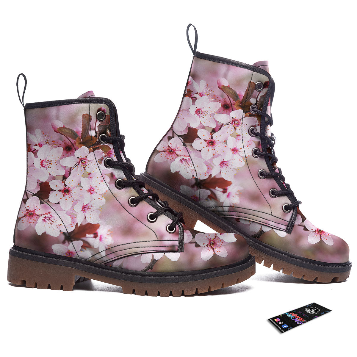 Cherry Blossom Sakura Print Work Boots-grizzshop