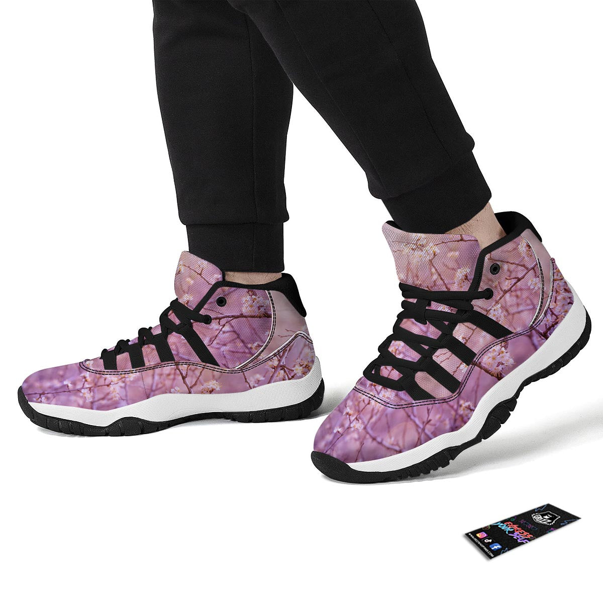 Cherry Blossom Sunrise Japanese Print Black Bball Shoes-grizzshop