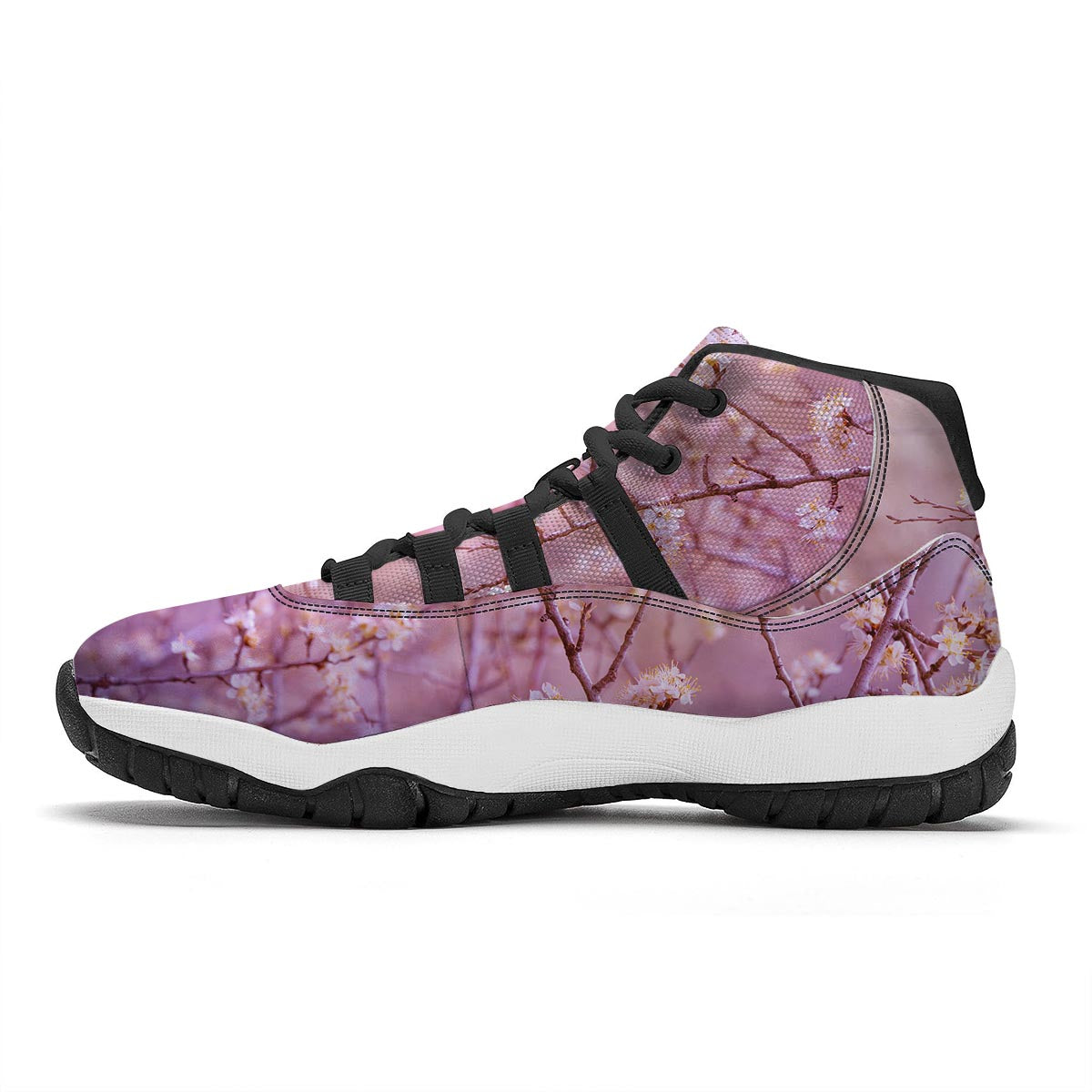 Cherry Blossom Sunrise Japanese Print Black Bball Shoes-grizzshop