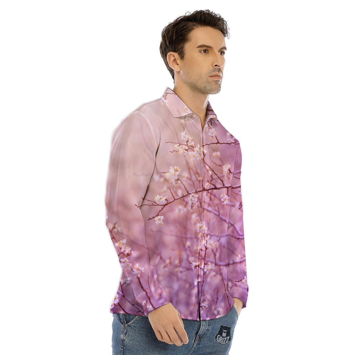 Cherry Blossom Sunrise Japanese Print Men's Dress Shirts-grizzshop