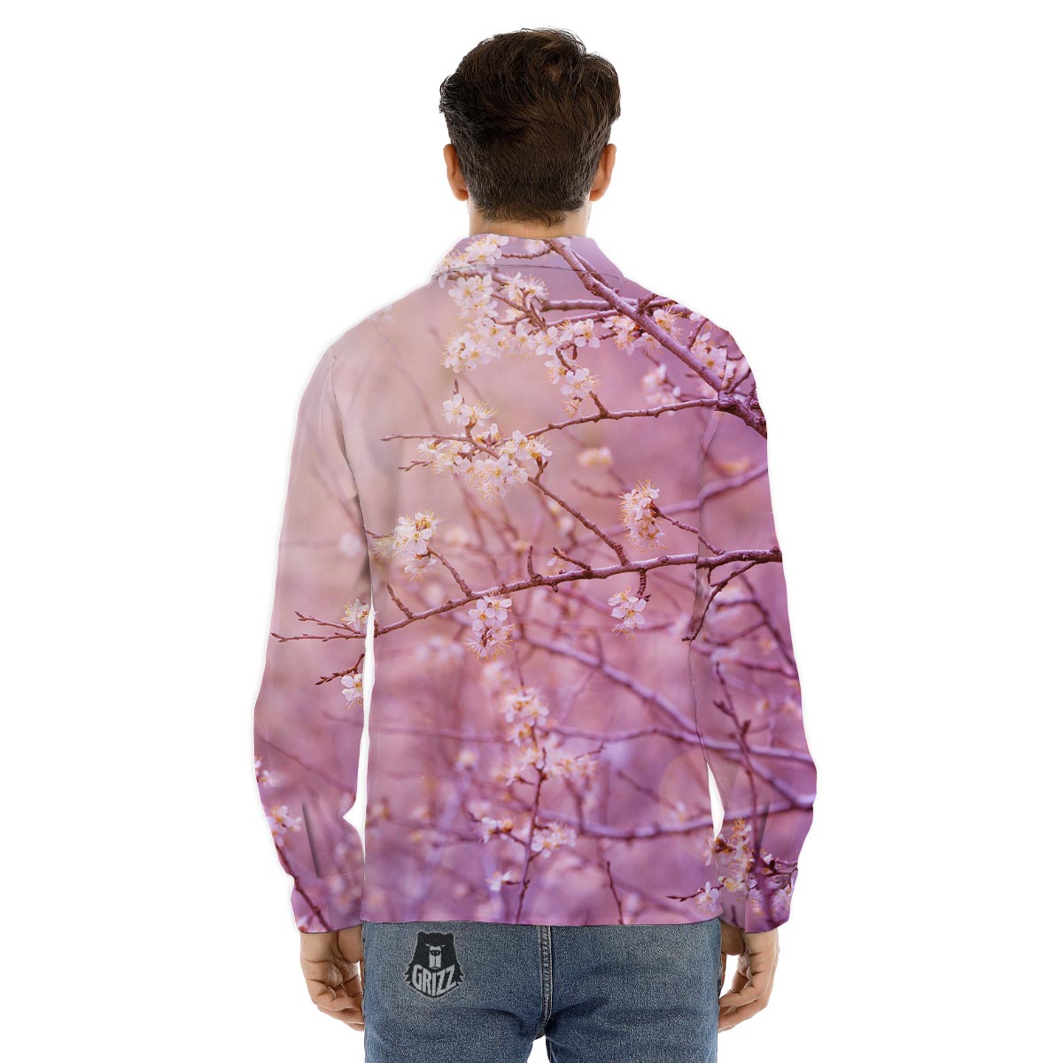 Cherry Blossom Sunrise Japanese Print Men's Dress Shirts-grizzshop