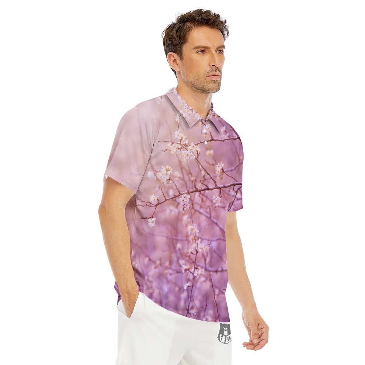 Cherry Blossom Sunrise Japanese Print Men's Golf Shirts-grizzshop