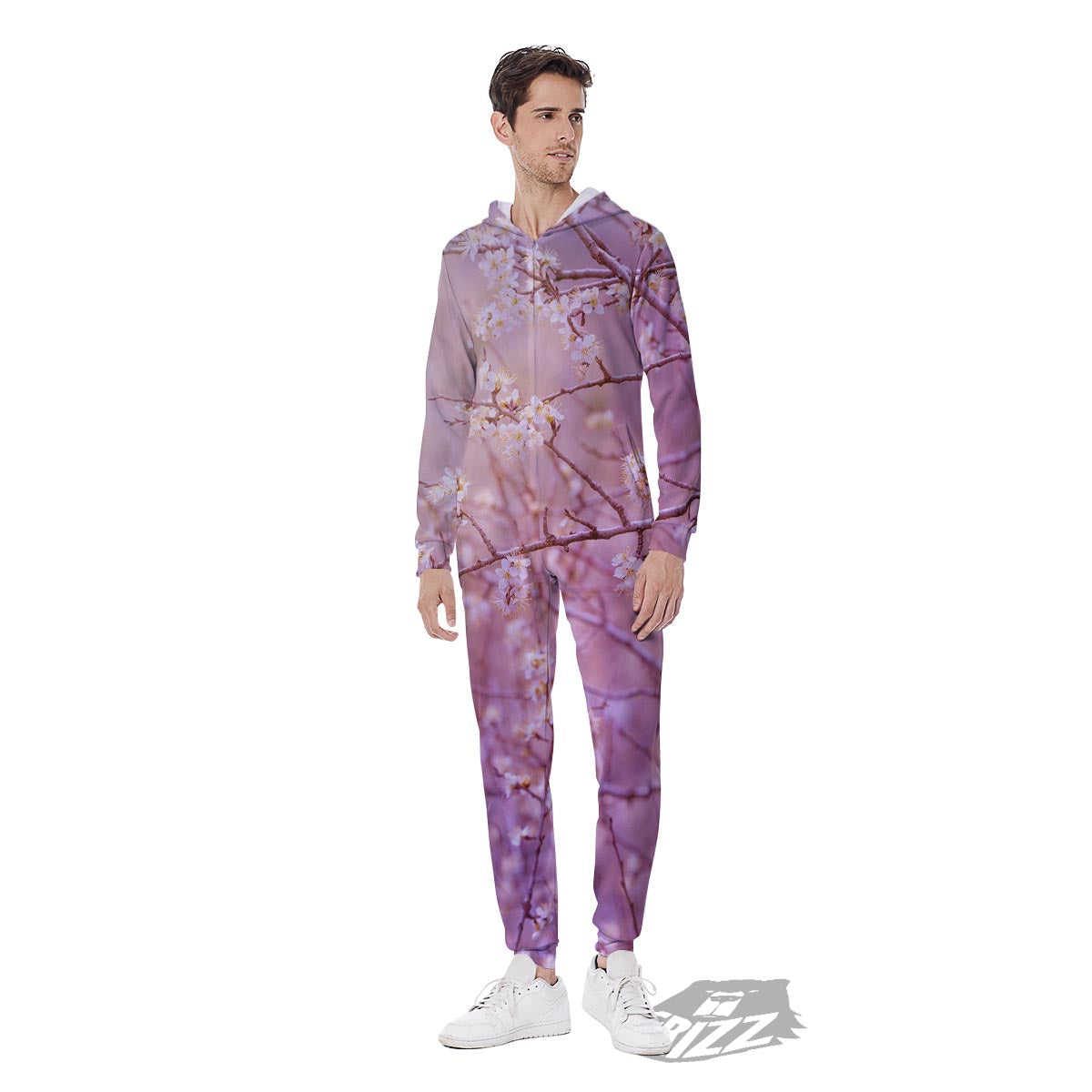 Cherry Blossom Sunrise Japanese Print Men's Jumpsuit-grizzshop
