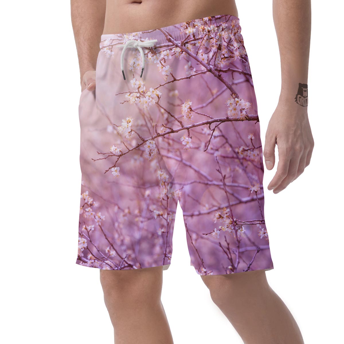 Cherry Blossom Sunrise Japanese Print Men's Shorts-grizzshop