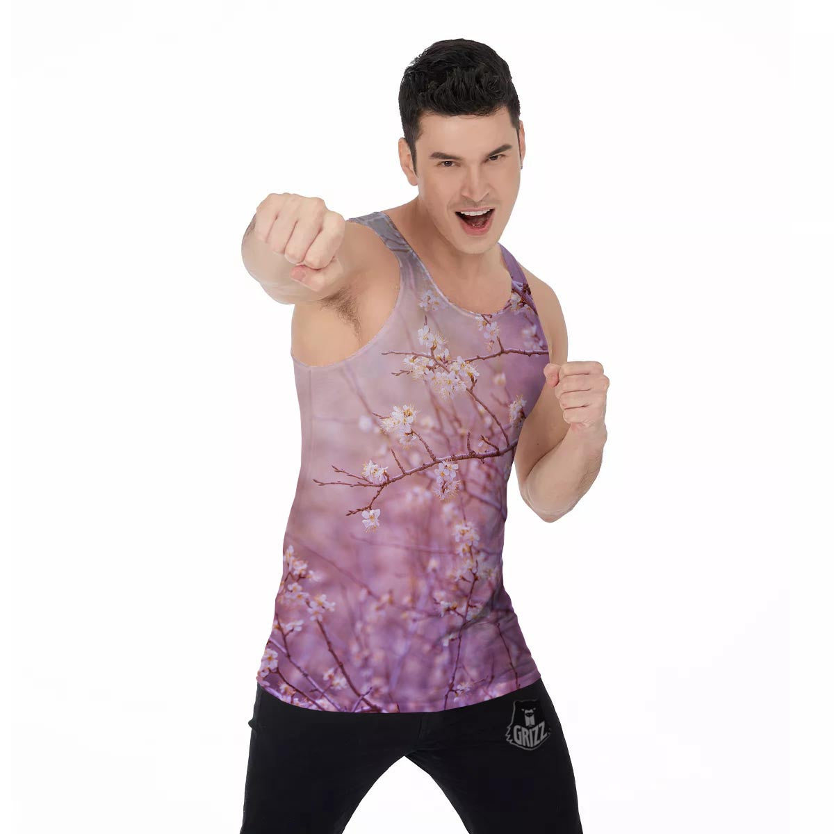 Cherry Blossom Sunrise Japanese Print Men's Tank Top-grizzshop