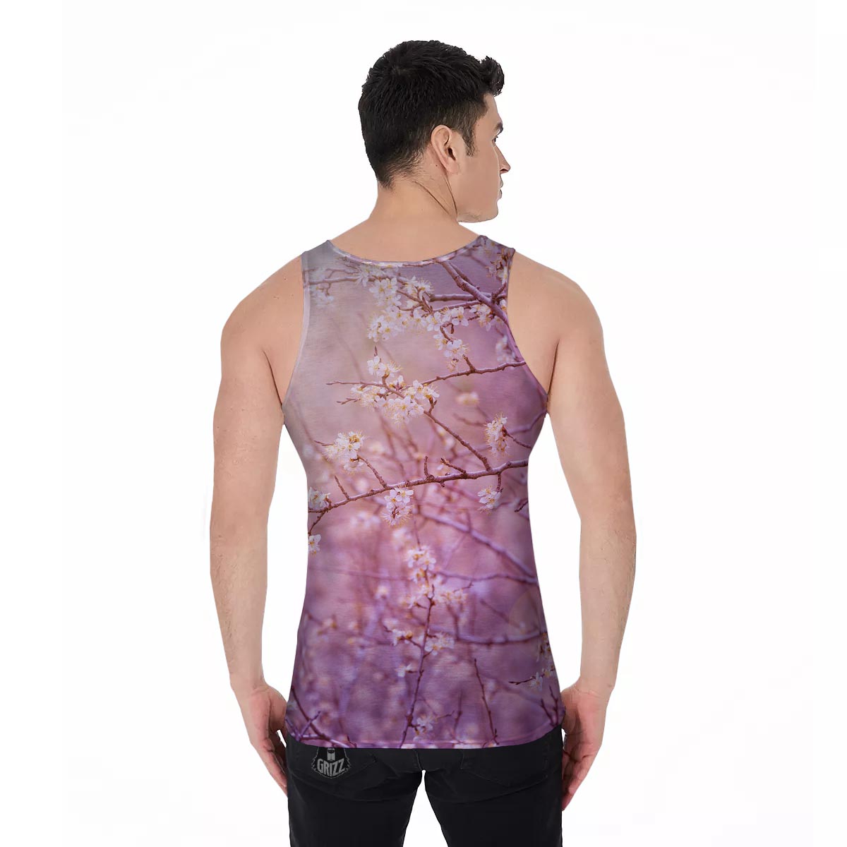 Cherry Blossom Sunrise Japanese Print Men's Tank Top-grizzshop