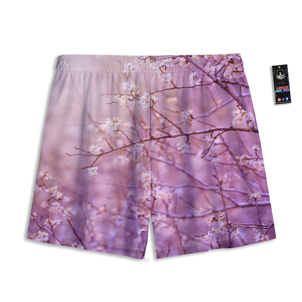 Cherry Blossom Sunrise Japanese Print Mesh Shorts