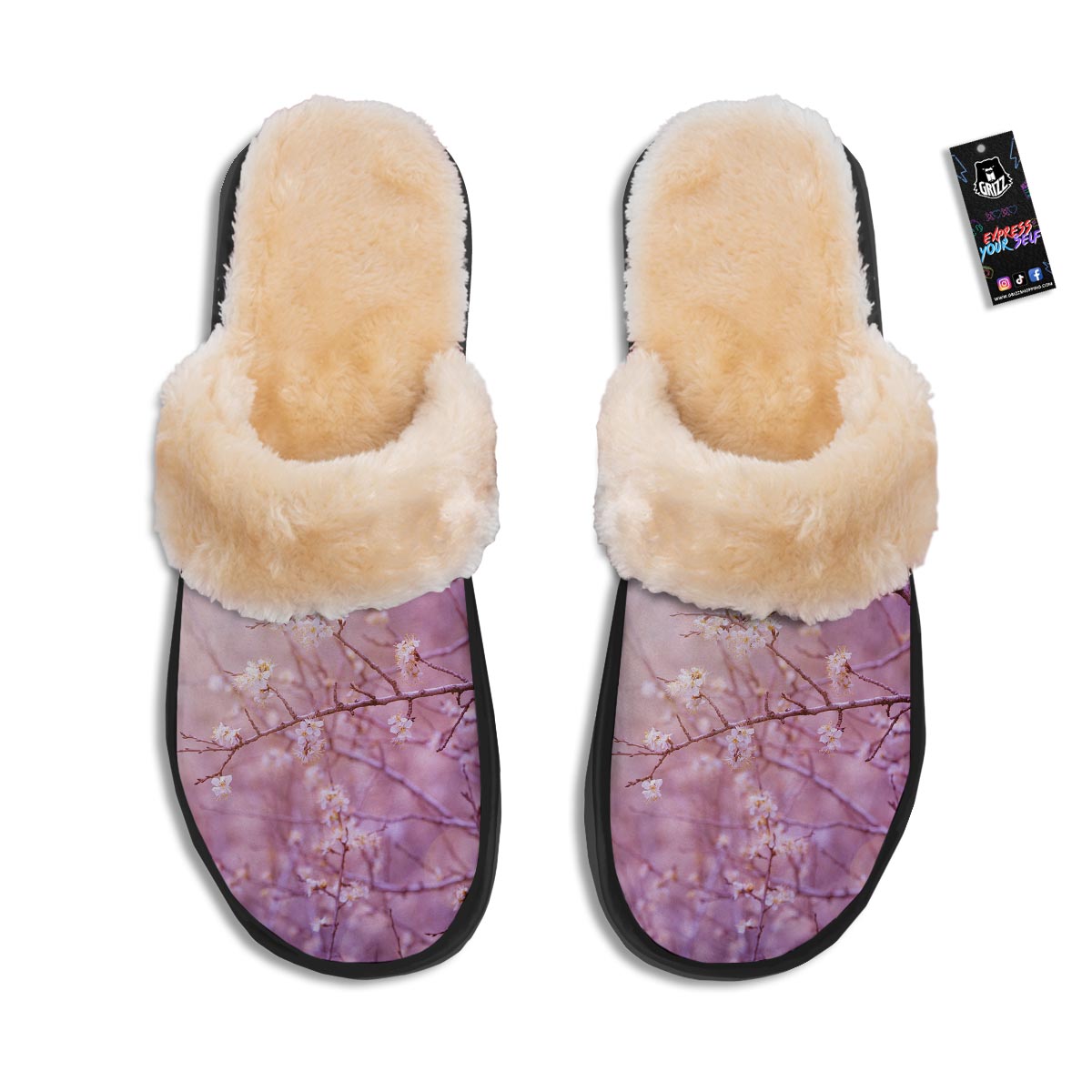 Cherry Blossom Sunrise Japanese Print Slippers-grizzshop