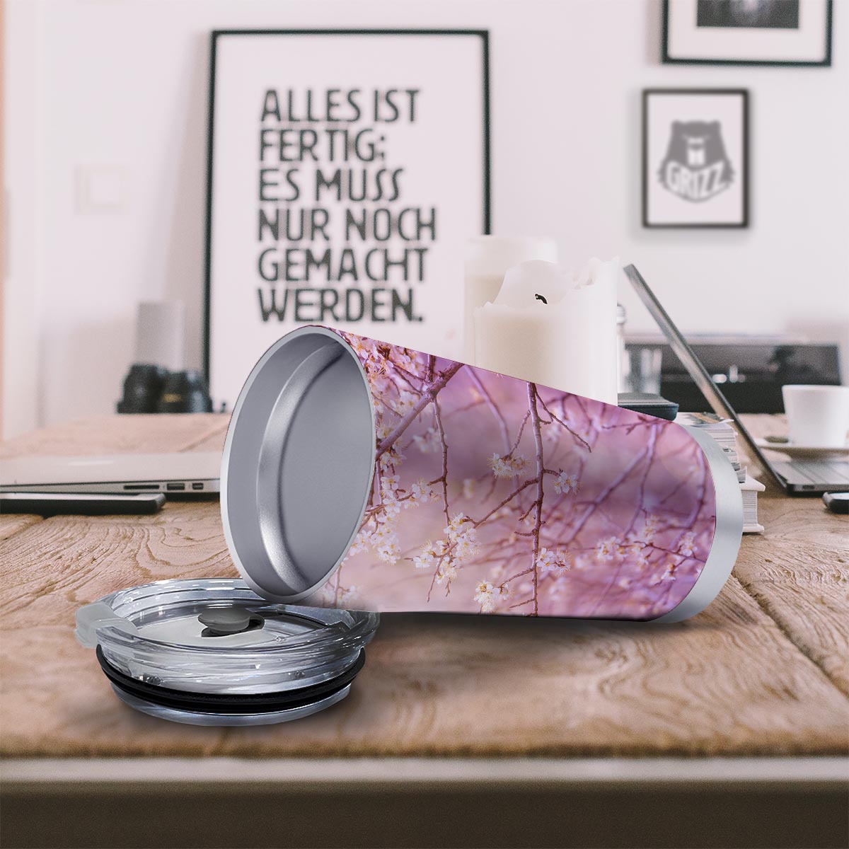 Cherry Blossom Sunrise Japanese Print Tumbler-grizzshop