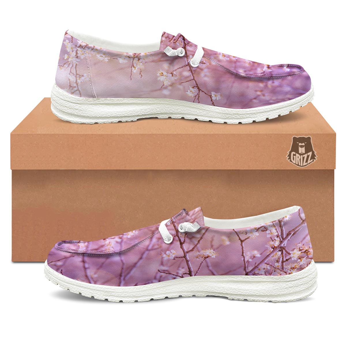 Cherry Blossom Sunrise Japanese Print White Loafers-grizzshop