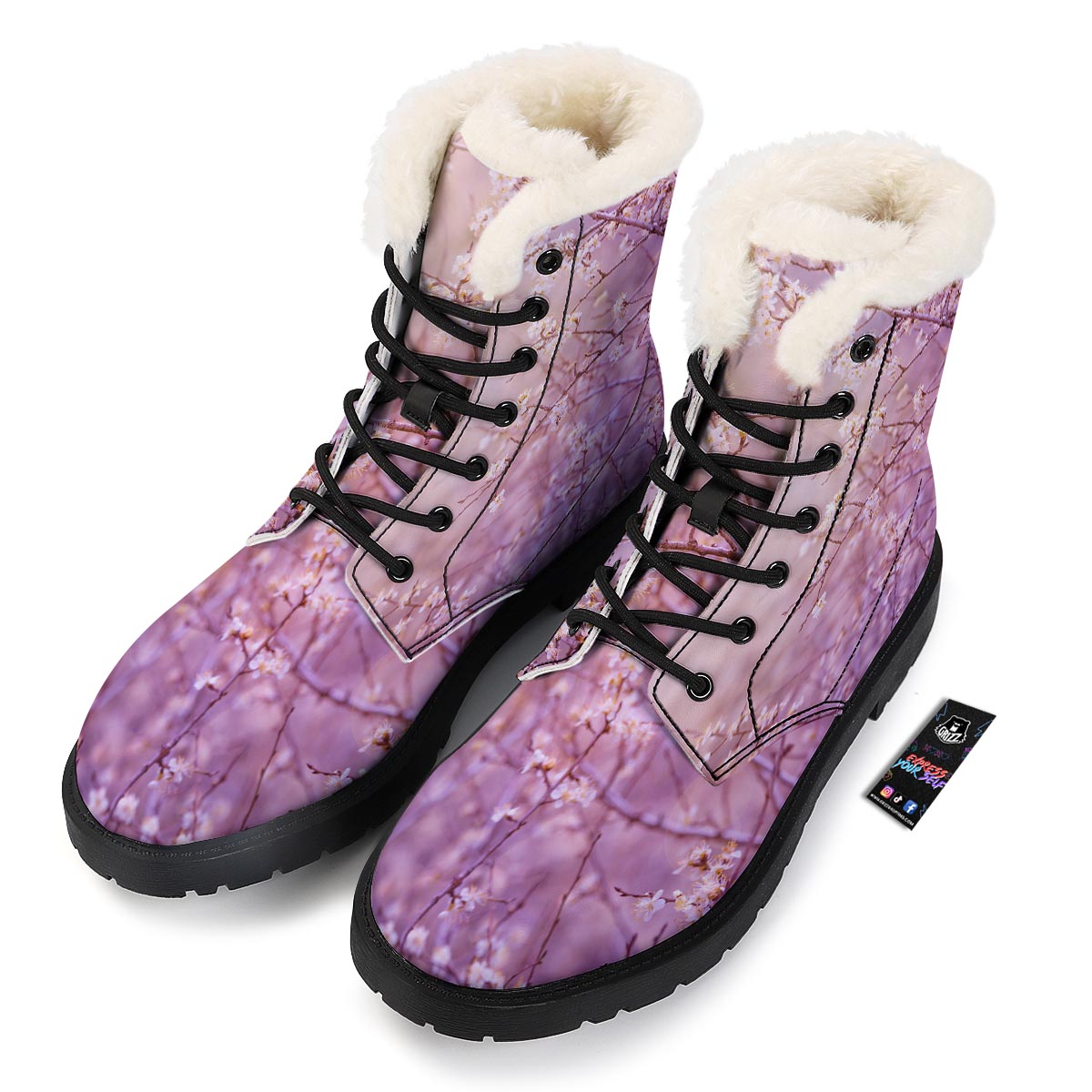 Cherry Blossom Sunrise Japanese Print Winter Boots-grizzshop