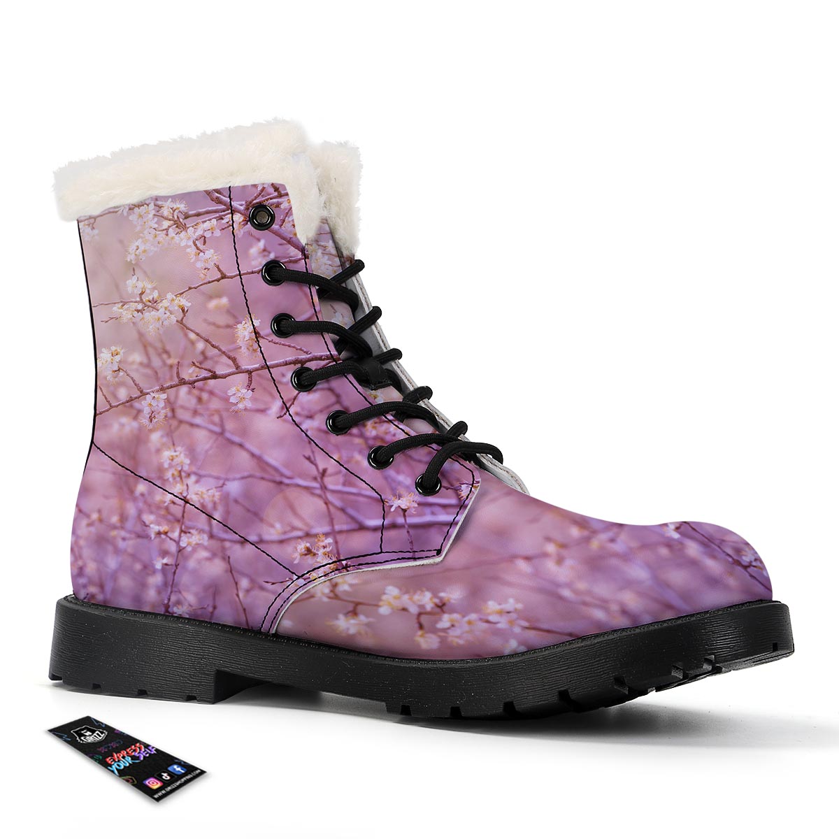 Cherry Blossom Sunrise Japanese Print Winter Boots-grizzshop