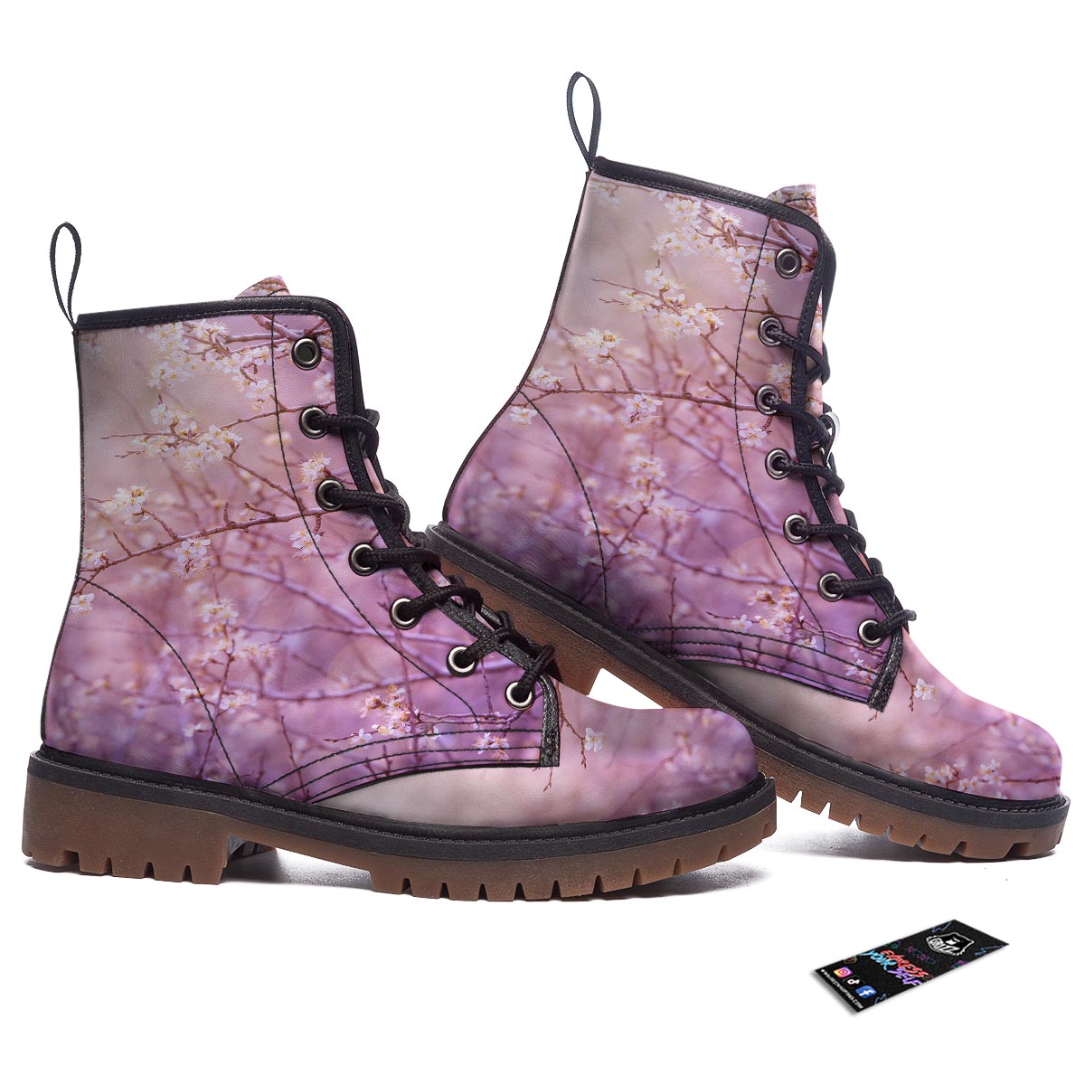 Cherry Blossom Sunrise Japanese Print Work Boots-grizzshop