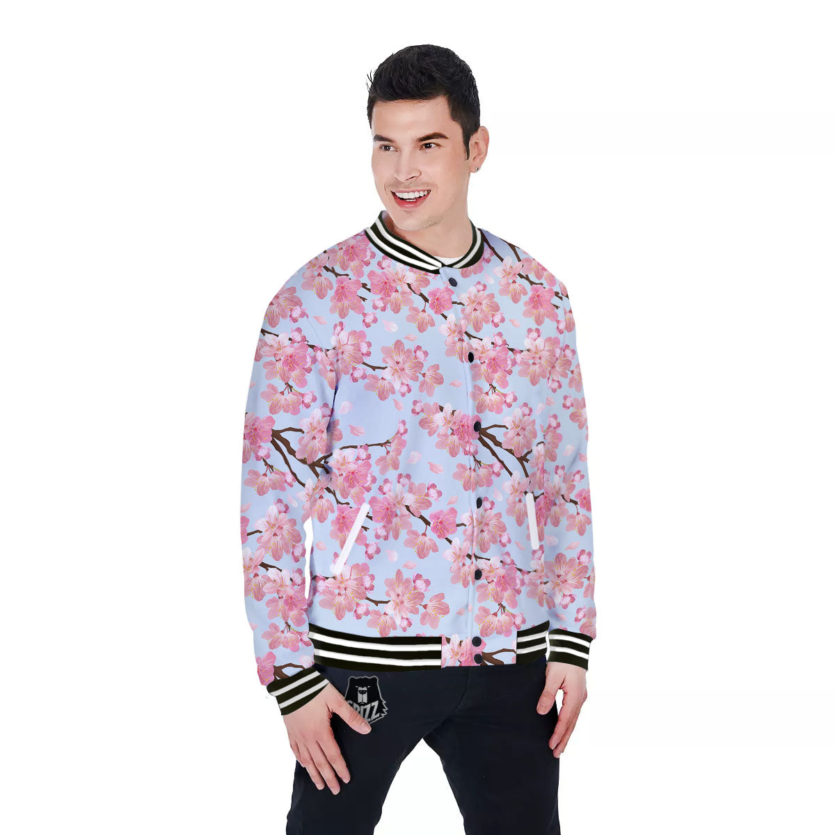 Cherry Blossom Tree Japanese Print Pattern Baseball Jacket-grizzshop
