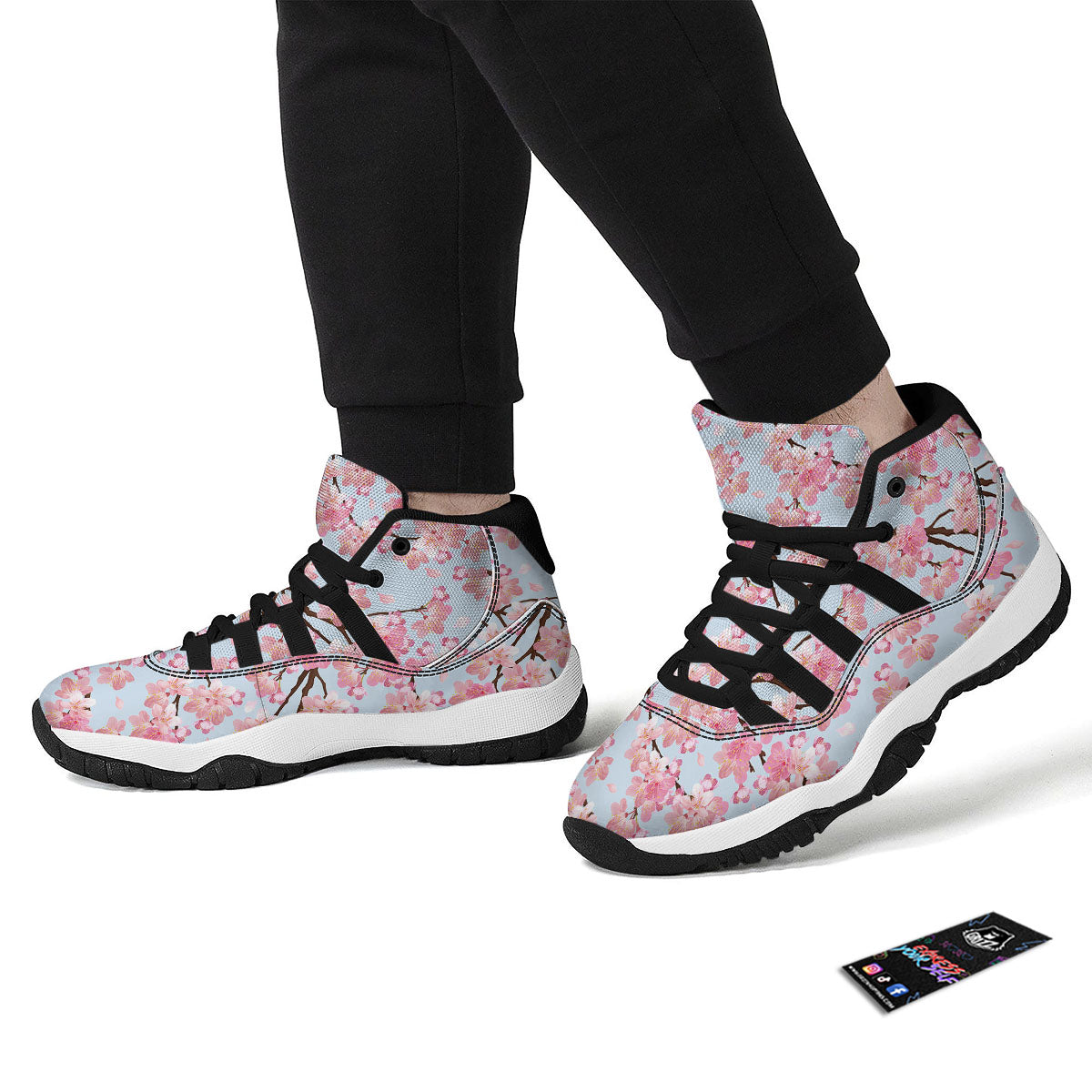 Cherry Blossom Tree Japanese Print Pattern Black Bball Shoes-grizzshop