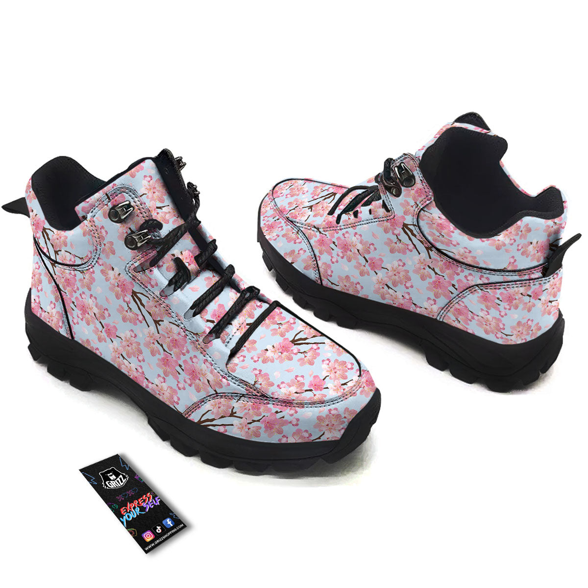 Cherry Blossom Tree Japanese Print Pattern Hiking Shoes-grizzshop