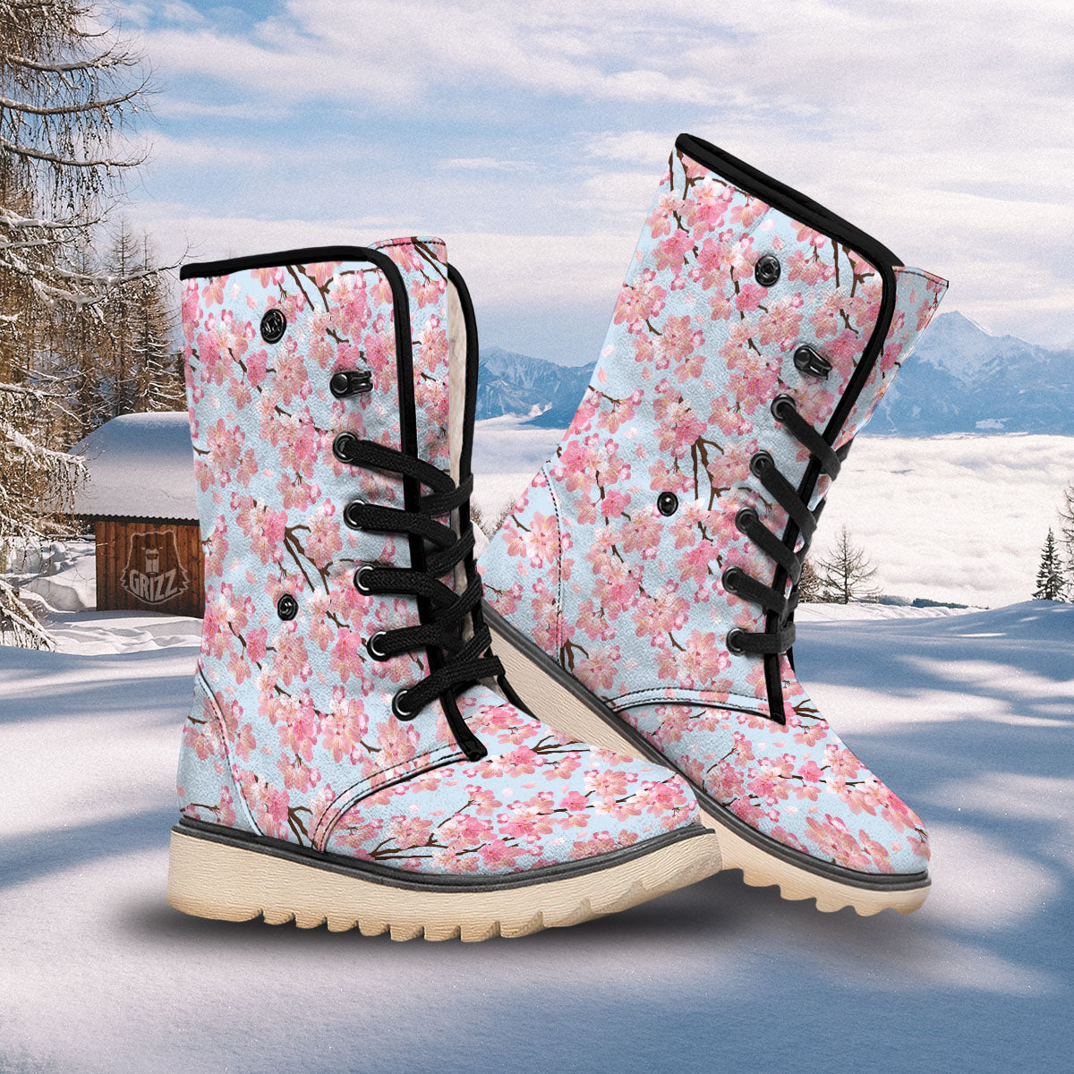 Cherry Blossom Tree Japanese Print Pattern Snow Boots-grizzshop