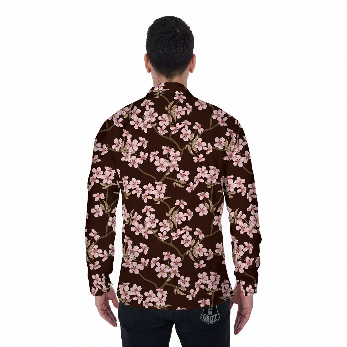 Cherry Blossom Vintage Print Pattern Men's Long Sleeve Shirts-grizzshop