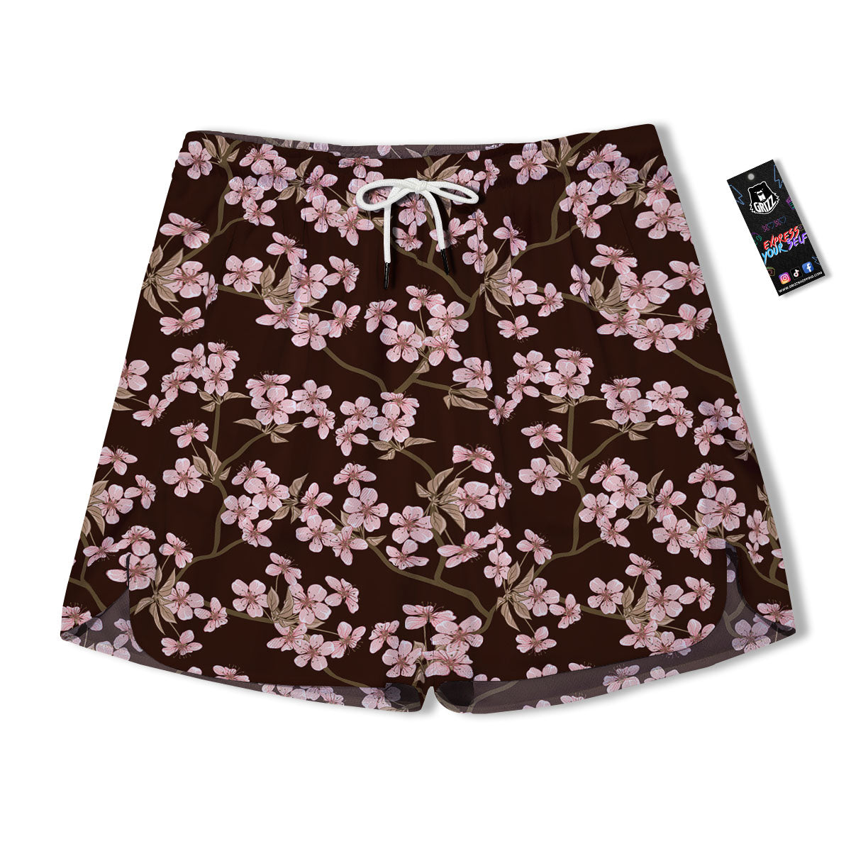 Cherry Blossom Vintage Print Pattern Men's Running Shorts-grizzshop